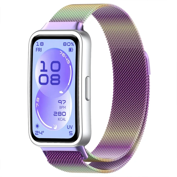 Huawei Band 11 / 11 Pro İle Uyumlu Manyetik Milanese Loop Metal Kordon  Rainbow ürün görseli 1