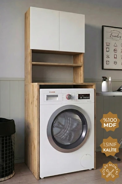 Teta Home Çamaşır Makinesi Dolabı + Kapaklı Kiler Dolabı  Atlantik Çam-Beyaz ürün görseli 1
