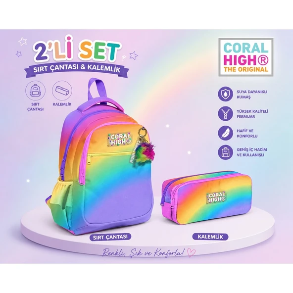 Coral High Renk Geçişli Üç Bölmeli Sırt Çantası 14425+ Kalemlik 12116 ürün görseli 1