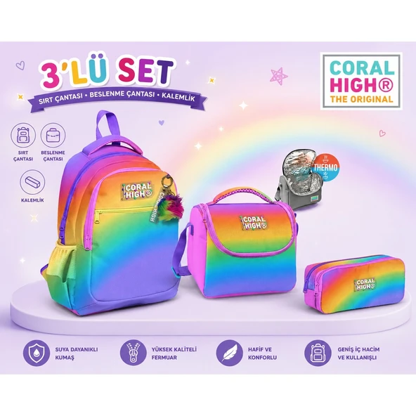 Coral High Renk Geçişli Üç Bölmeli Sırt Çantası 14425+ Kalemlik 12116+ Beslenme 12786 ürün görseli 1