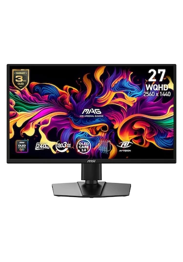 MSI 26.5" MAG 272QP QD-OLED X24 2560x1440 WQHD FLAT 240HZ 0.03MS FREESYNC PREMIUM PVT GAMING MONITOR ürün görseli 1