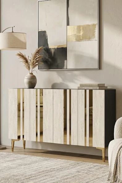 KA1230ATG MİA Konsol ve Tv Sehpası Antrasit-Traverten-Gold 120cm ürün görseli 1