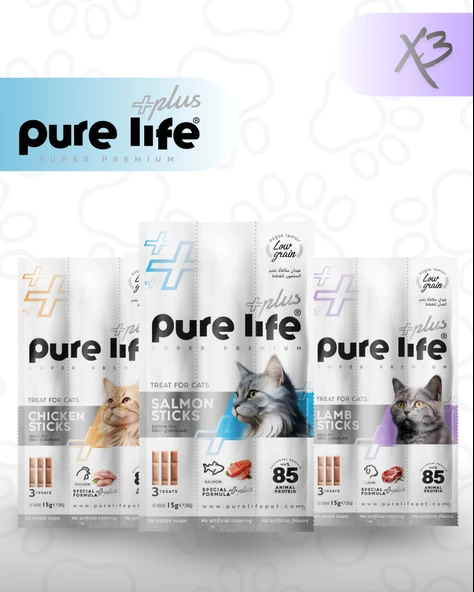 PureLife Plus Kedi Ödül Çubukları (Stick) Karışık Lezzet x3 Set Ekonomik Paket ürün görseli 1