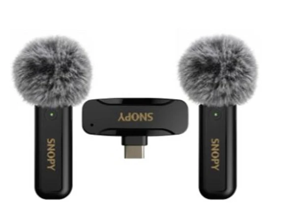Snopy SN-MW80 Siyah 2 Mikrofonlu Kablosuz Type-c Yaka Mikrofonu ürün görseli 1