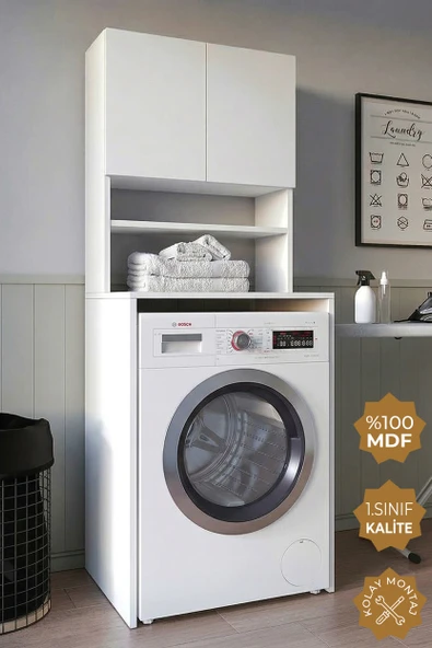 Teta Home Çamaşır Makinesi Dolabı + Kapaklı Kiler Dolabı  Beyaz ürün görseli 1