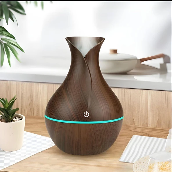 Ultrasonik Hava Nemlendirici Buhar Makinesi 200 Ml 7 Renk Led Işıklı Vazo Model Aroma Difüzörü ürün görseli 1