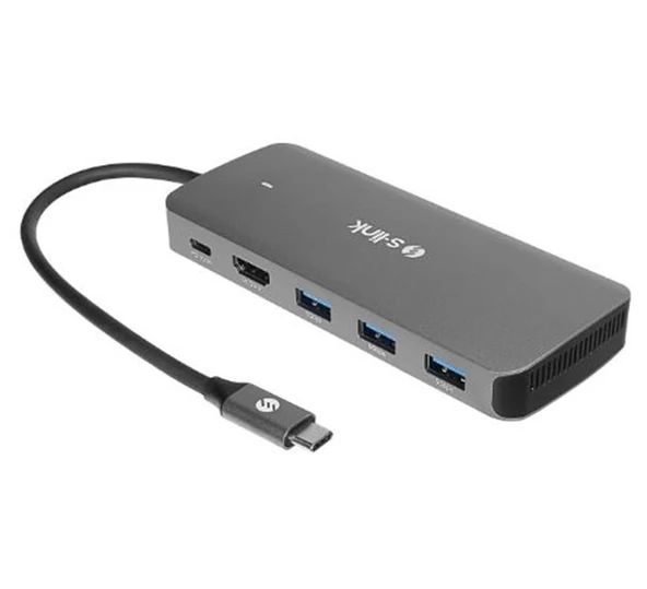S-link SWV-USBC036 6 in 1 Gri Metal Type-C to HDMI Depolama Fonskiyonlu 6 in 1 USB-C Hub ürün görseli 1