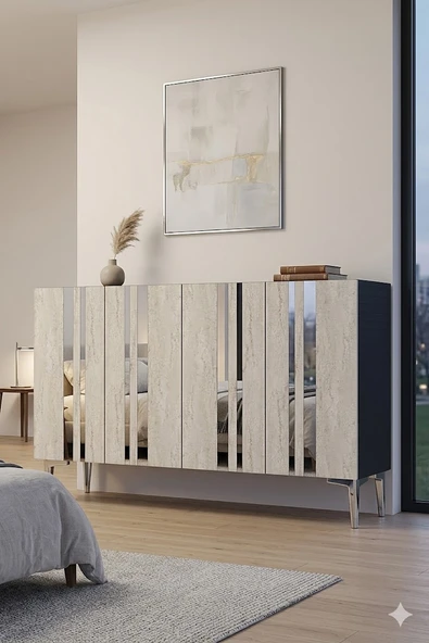 KA1230ATS MİA Konsol ve Tv Sehpası Antrasit-Traverten-Silver 120cm ürün görseli 1