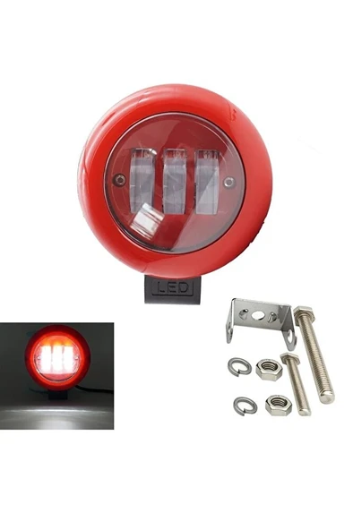 Sis Lambası Yuvarlak Off Road Spot 3 Led Kırmızı Çerçeveli ürün görseli 1