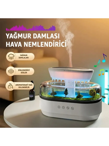 Yağmur Damlası Hava Nemlendirici Aromaterapi Difüzör Dinlendirici Sesler 7 Renk Rgb Sessiz Çalışma ürün görseli 1
