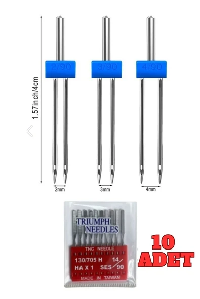 Her Marka Makine Için 10 Adet 14 No Iğne Ve Nervür Için Çift Iğne Singer Zetina (2MM-3MM-4MM) ürün görseli 1