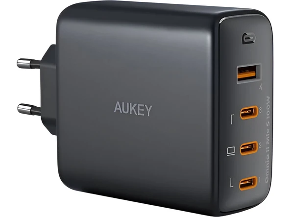 AUKEY 100W 4 Çıkışlı PD GaN Şarj Aleti Başlığı Siyah 3xType-C / 1xUsbA PA-B7S-WH ürün görseli 1