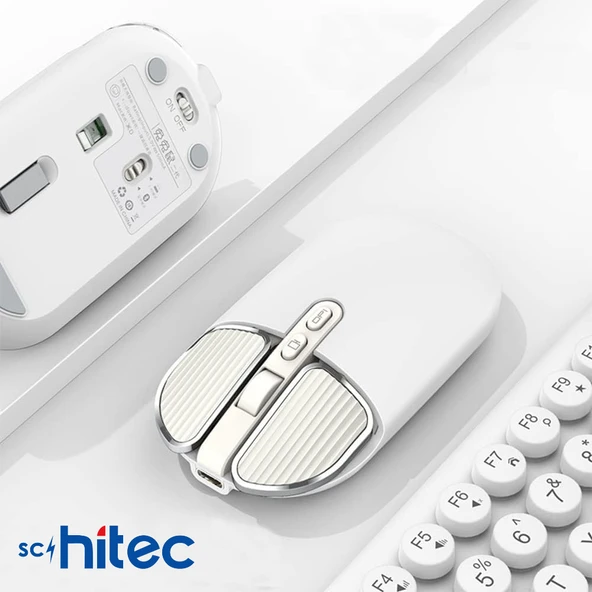 Schitec M203 Çift Modlu Taşınabilir Optik Kablosuz 2.4GHz ve Bluetooth Bağlantılı Süper Sessiz Mouse Beyaz ürün görseli 1