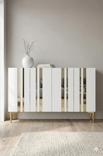 KA1230BG MİA Konsol ve Tv Sehpası Beyaz-Gold 120cm ürün görseli 1