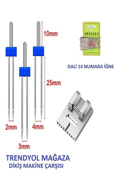 Sınger Zetina Janome Nervür Ayak (ÇİFT İĞNE PAKET İÇİNDE 2MM,3MM VE 4 MM'DİR.) Dali 14 No Iğne ürün görseli 1
