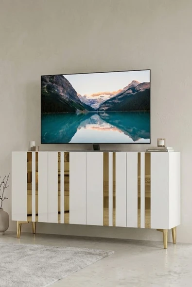 KA1230BG MİA Konsol ve Tv Sehpası Beyaz-Gold 120cm ürün görseli 1