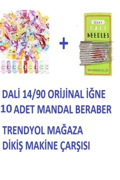 Dikiş Nakış Plastik Klips Tutucu Mandal (renkli 10 Adet)- Dali Ev Tipi Makine Iğnesi 14/90 10 Adet ürün görseli 1