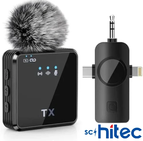 ScHitec 3in1 Type-C Lightning 3.5mm Çıkışlı İkili Kablosuz HD Wireless Yaka Mikrofonu F11-2 ürün görseli 1