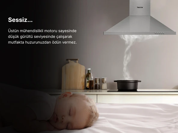 Tecna DA 640EB 60 cm Beyaz Cam Davlumbaz - Resim 6