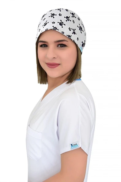 Beyaz Kurukafa Desenli Cerrahi Bone B6 ürün görseli 1