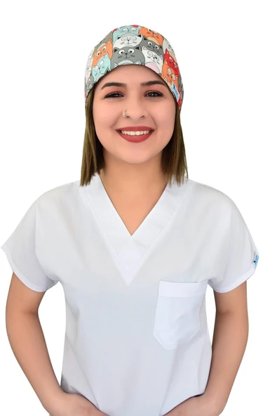 Turuncu Kediler Desenli Cerrahi Bone B91 - Resim 3