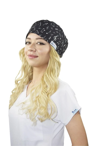 Siyah Nota Desenli Cerrahi Bone B130 - Resim 4