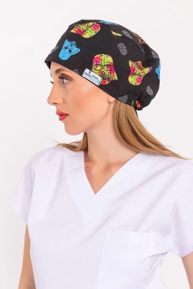 Unisex Renkli Star Wars Desenli Cerrahi Bone Hemşire Saç Bonesi ürün görseli 1