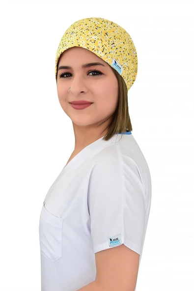 Sarı Papatya Desenli Cerrahi Bone B75 - Resim 2