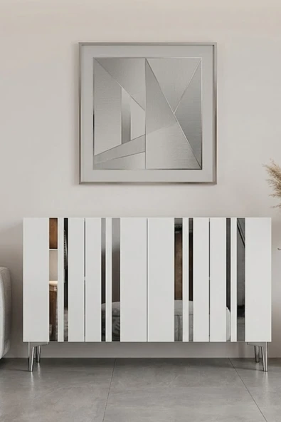 KA1230BS MİA Konsol ve Tv Sehpası Beyaz-Silver 120cm ürün görseli 1
