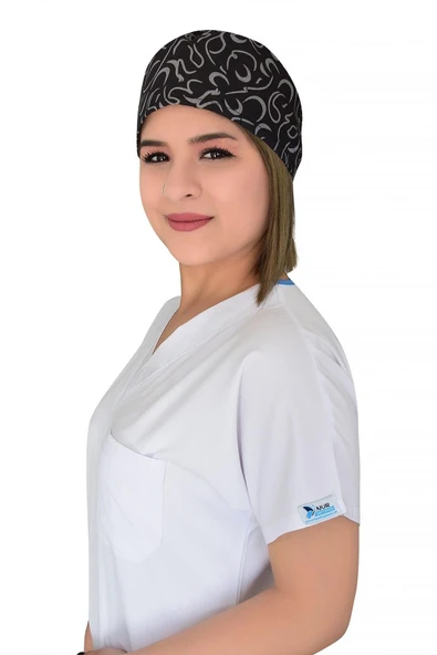 Siyah Dalgalar Desenli Cerrahi Bone B89 - Resim 3