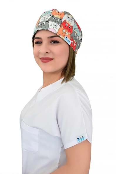 Turuncu Kediler Desenli Cerrahi Bone B91 ürün görseli 1