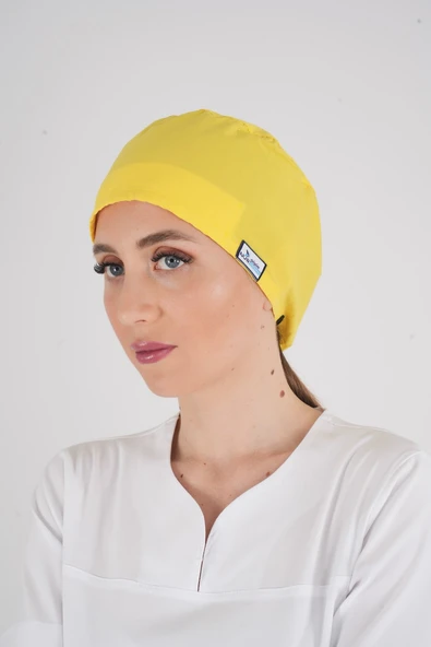 Unisex Düz Sarı Renk Hemşire Cerrahi Bone Doktor Ameliyat Saç Bonesi ürün görseli 1