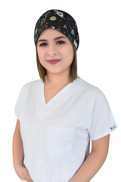 Siyah Gezegen Desenli Cerrahi Bone B88 ürün görseli 1