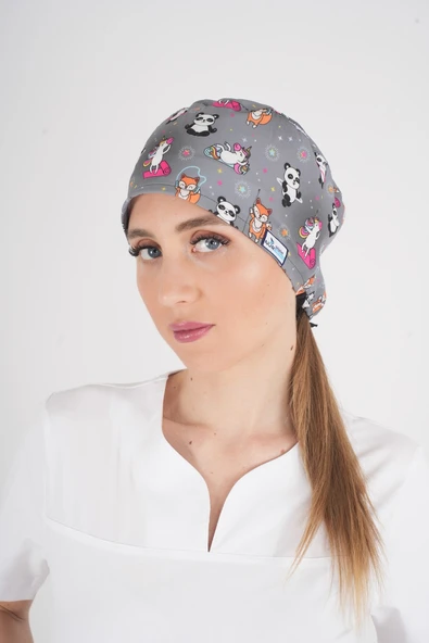 Unisex Pandex Desenli Hemşire Doktor Hastane Medikal Aşçı Cerrahi Bonesi ürün görseli 1