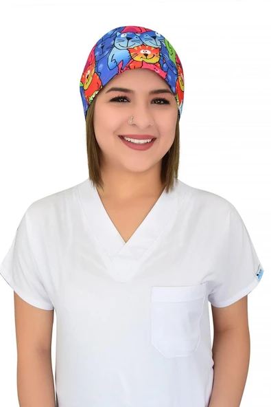 Renkli Kediler Desenli Cerrahi Bone B74 ürün görseli 1