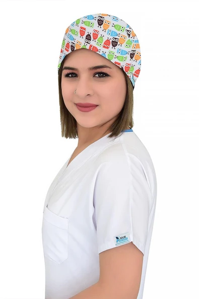 Renkli Baykuşlar Hemşire Doktor Cerrahi Ameliyathane Bonesi B68 ürün görseli 1