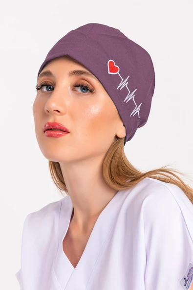 Unisex Leylak Kalp Ritim Nakışlı Doktor Hemşire Hastane Medikal Cerrahi Bonesi ürün görseli 1