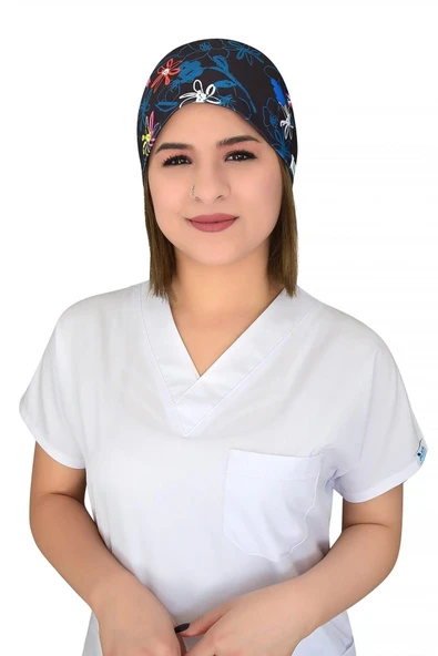 Lacivert Çiçekler Desenli Cerrahi Bone B53 ürün görseli 1
