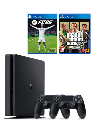 Sony Playstation 4 Slim 1 TB + 2. DualShock Kol + Ps4 FC 25 + GTA 5 (ithalatçı Garantili) ürün görseli 1