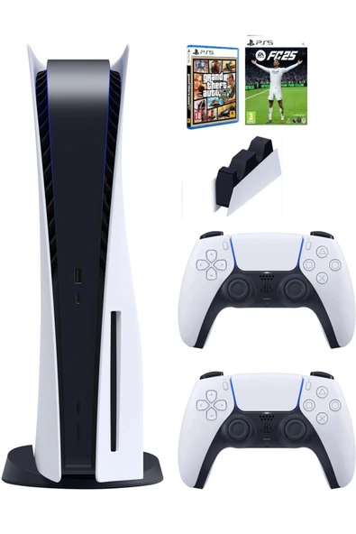 Sony Playstation 5 Standart Cdli + 2. Kol Dualsense + Ps5 FC25 + PS5 GTA V + Şarj istasyonu ürün görseli 1