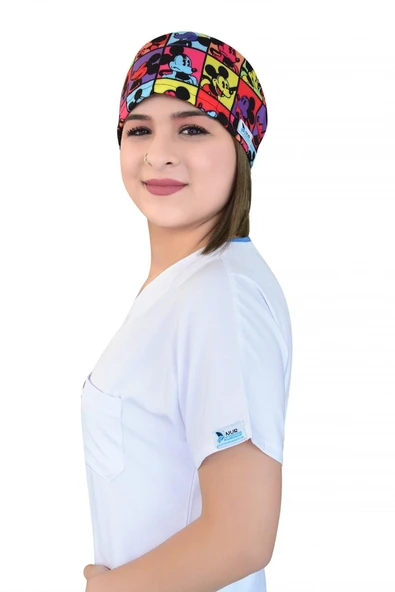 Kareli Mickey Desenli Cerrahi Bone B77 - Resim 2