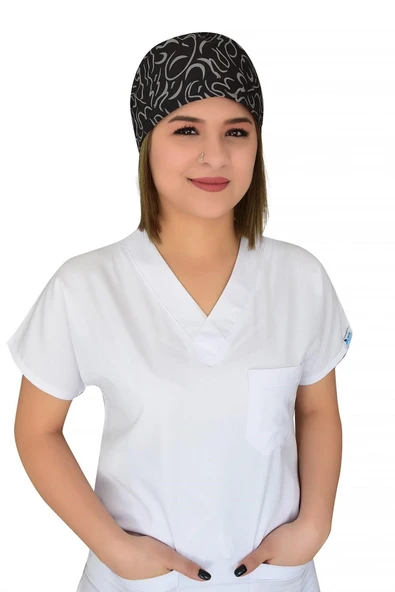 Siyah Dalgalar Desenli Cerrahi Bone B89 ürün görseli 1