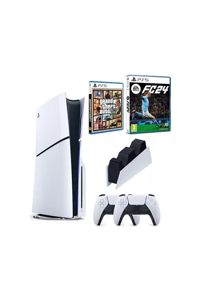 Sony Playstation 5 Slim Standart Edition + 2. PS5 DualSense+ Şarj + Fc 24 + Gta 5 (İthalatçı Garantili) ürün görseli 1