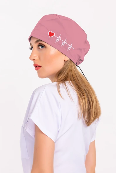 Unisex Koyu Pudra Kalp Ritim Nakışlı Doktor Hemşire Hastane Medikal Cerrahi Bonesi ürün görseli 1