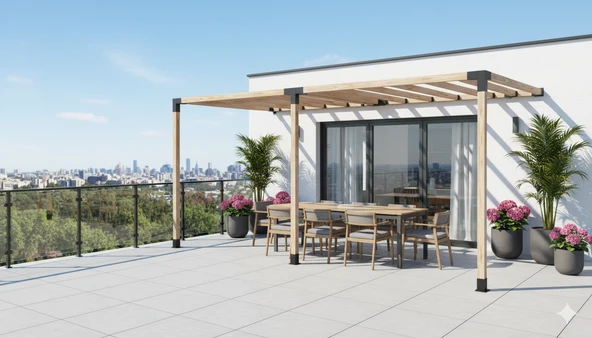 iAhşap Sundurma Pergola Braket Seti 3 Ana Direkli Üstü Izgaralı Eğimli Sundurma ürün görseli 1