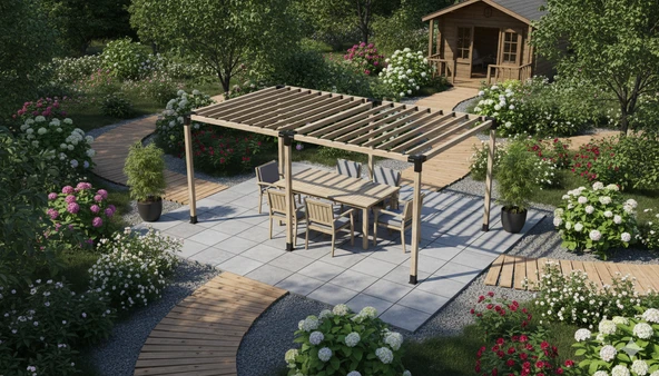 iAhşap Pergola Braket Seti 6 Ana Direkli - Izgaralı Pergola Seti ürün görseli 1
