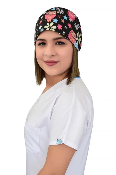 Çiçekli Baykuş Desenli Cerrahi Bone B69 ürün görseli 1