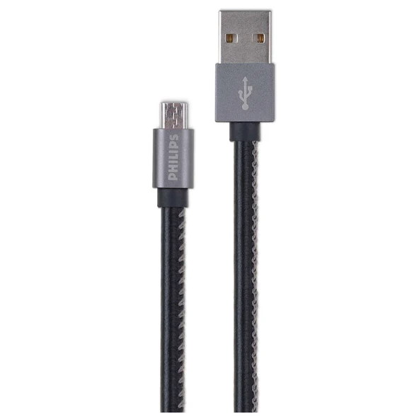 Philips 3A 60W UsbA to Micro Deri Kaplama Hızlı Şarj ve Data Kablosu 1.2m Siyah DLC2518B/97 ürün görseli 1