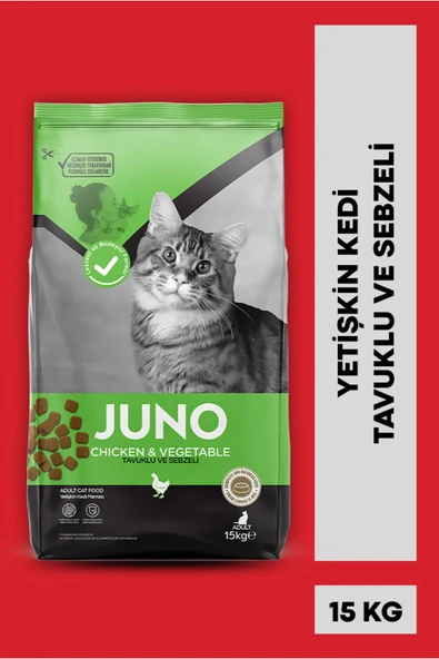 JUNO Tavuklu Sebzeli Yetişkin Kedi Maması 15 Kg ürün görseli 1