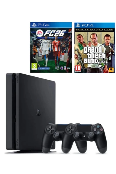 Sony Playstation 4 Slim 1 TB + 2. DualShock Kol + Ps4 FC 26 + GTA 5 (ithalatçı Garantili) ürün görseli 1